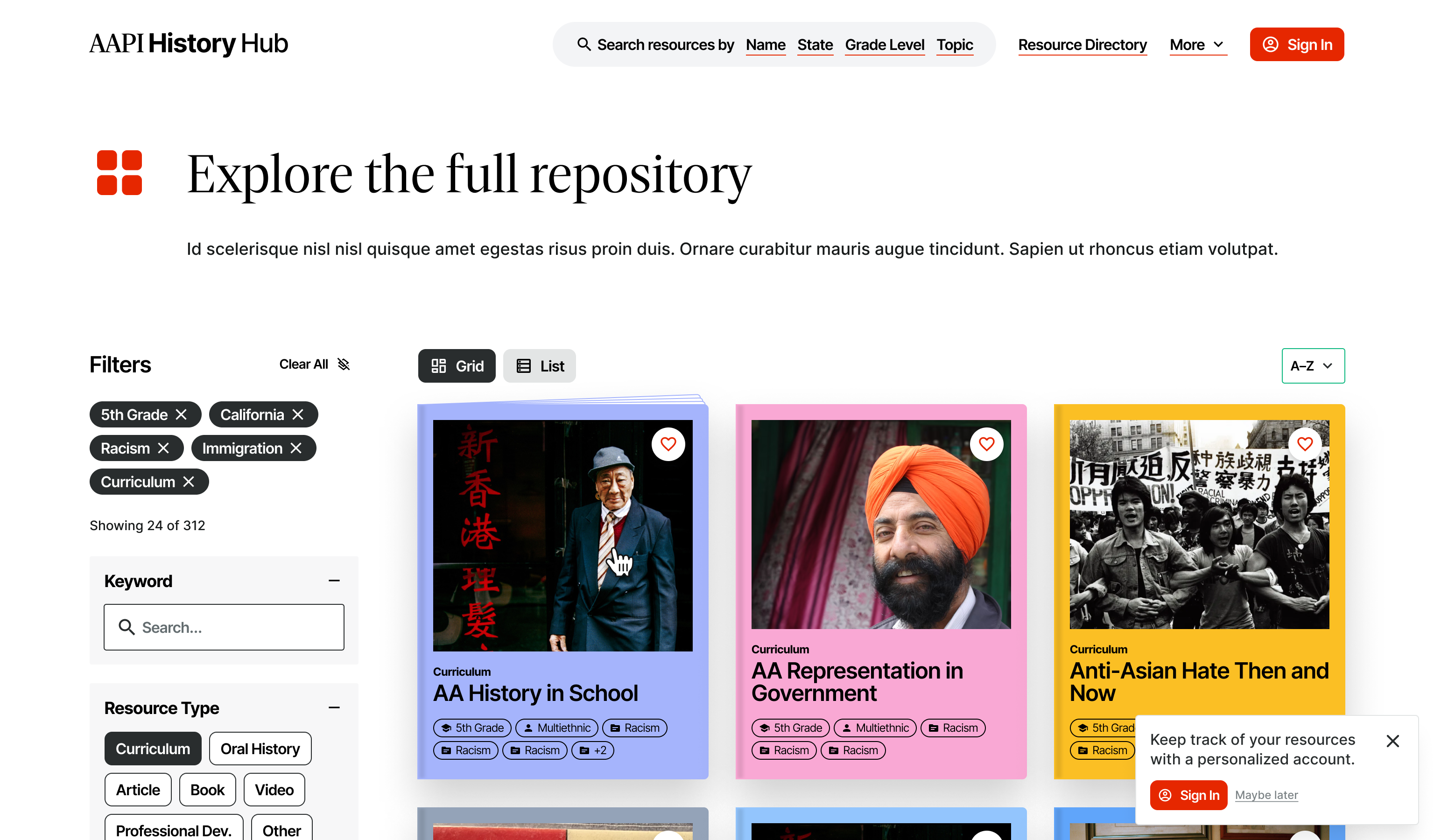 Screenshot from AAPI History Hub